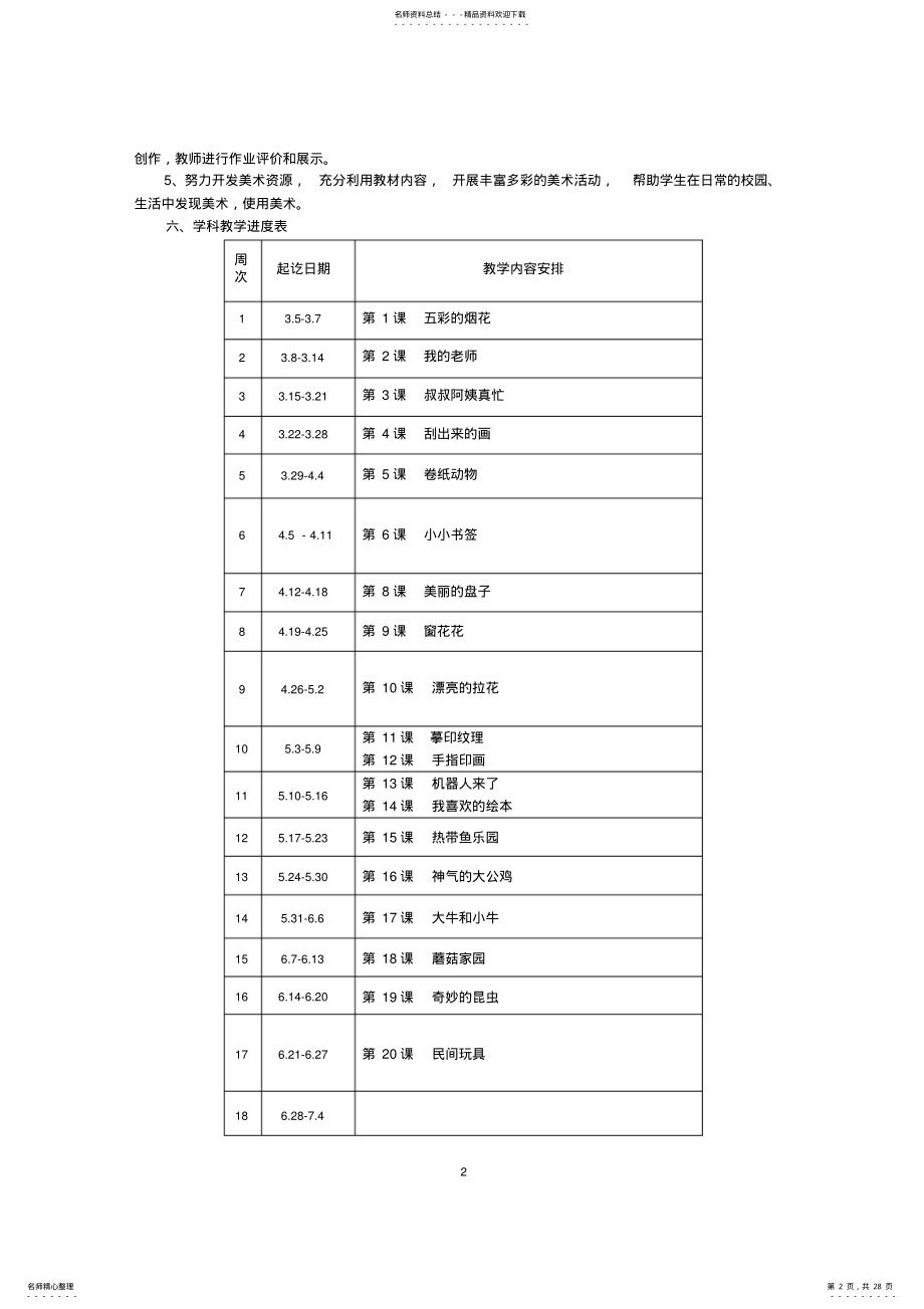 2022年浙美版小学美术一年级下册教案和教学计划 .pdf_第2页