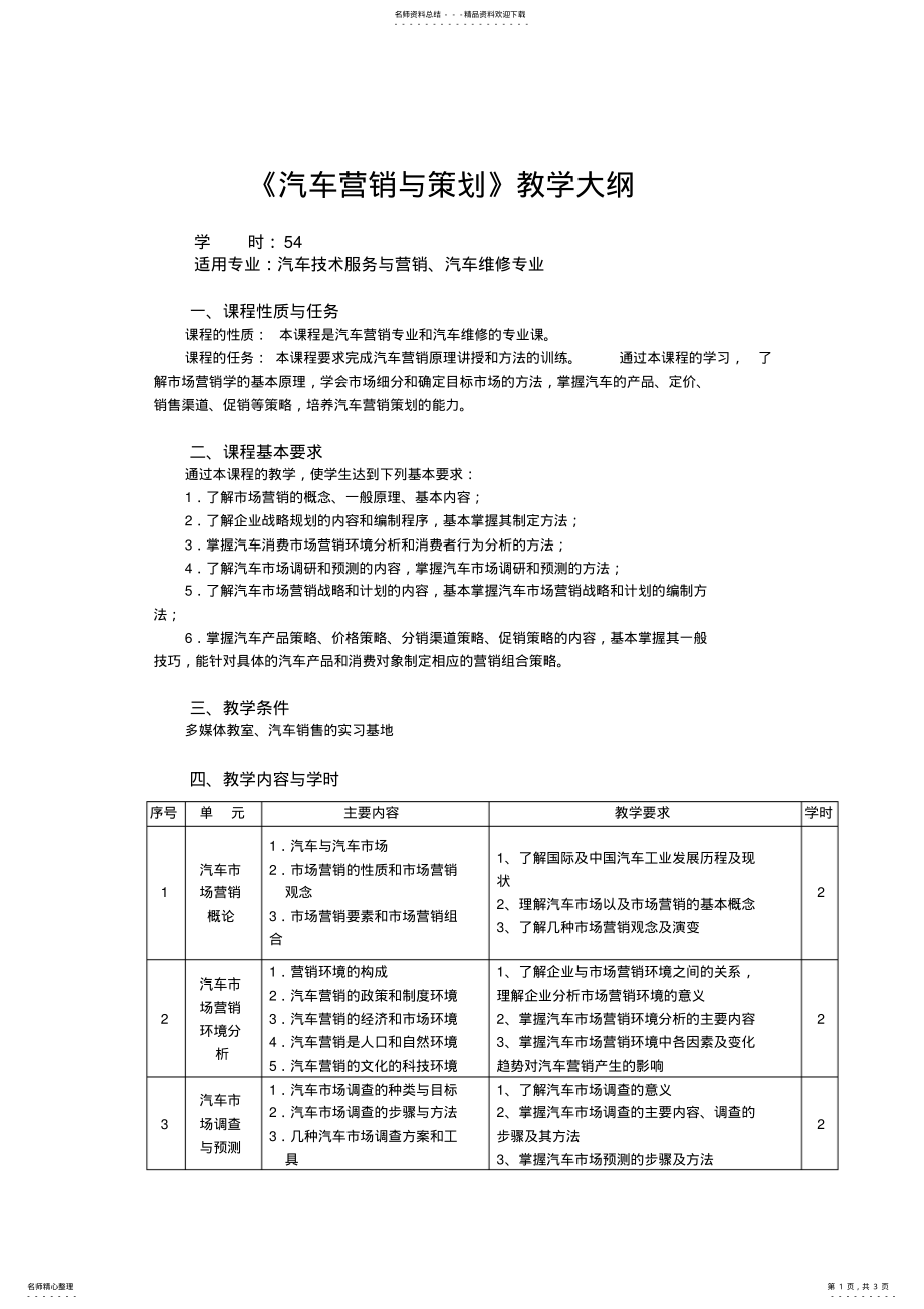 2022年汽车营销策划教学大纲 .pdf_第1页