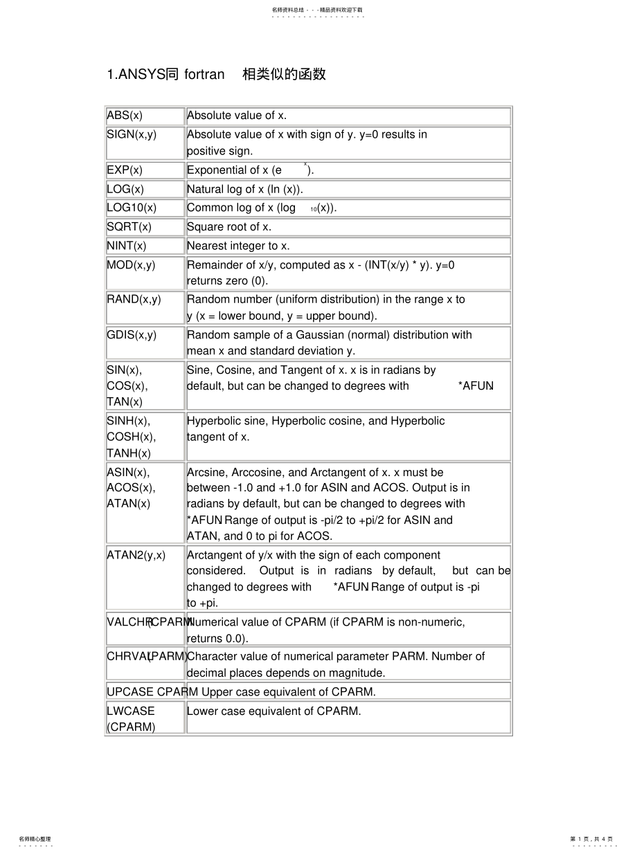 2022年ANSYSAPDL中的函数汇总 .pdf_第1页