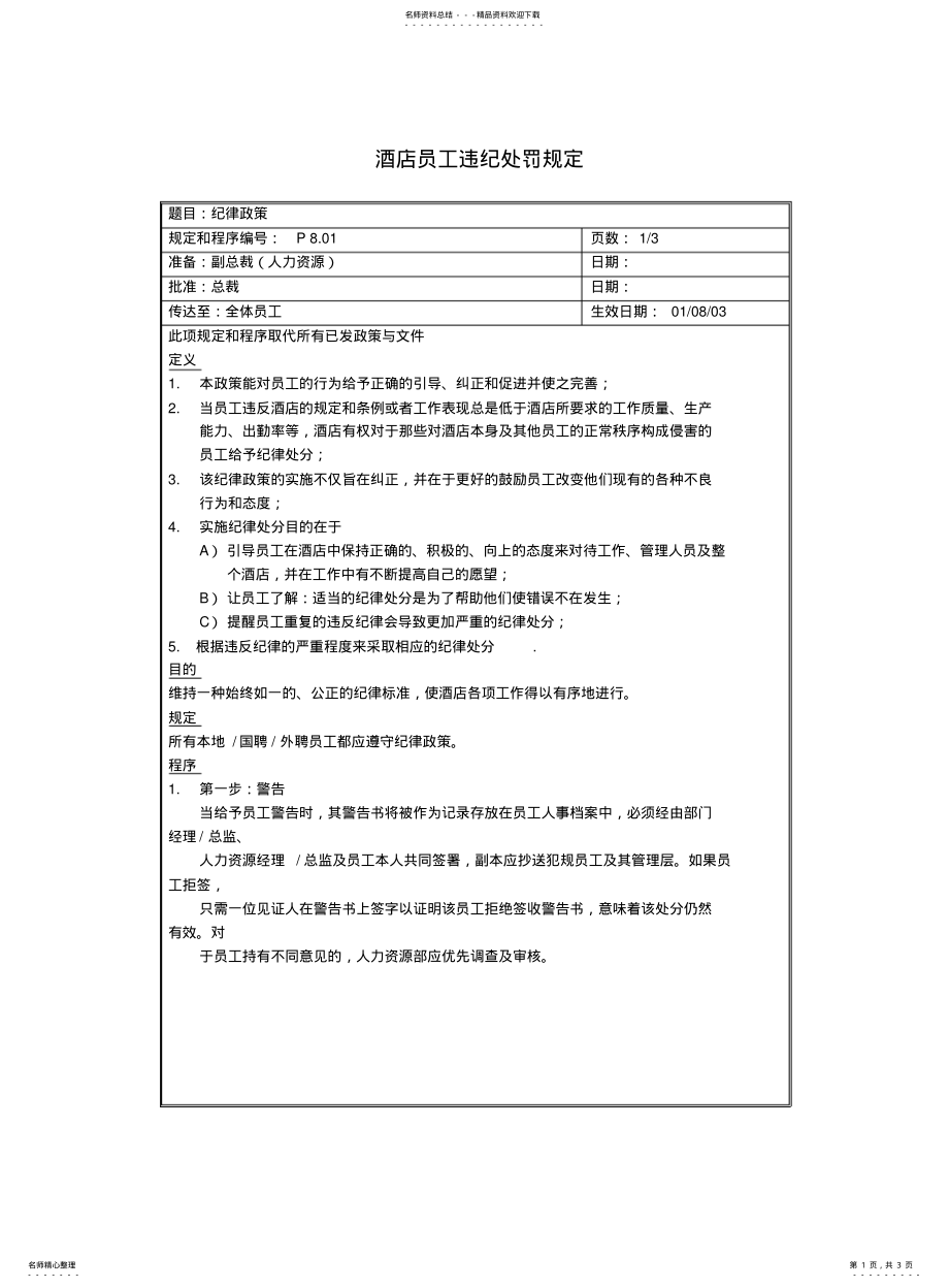 2022年2022年酒店员工违纪处罚规定 .pdf_第1页