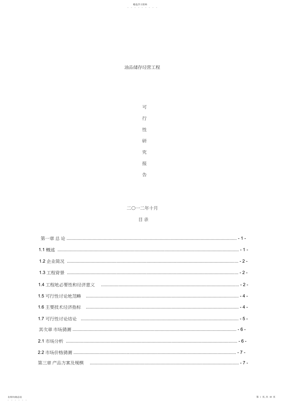 2022年油品储存经营项目可研报告.docx_第1页