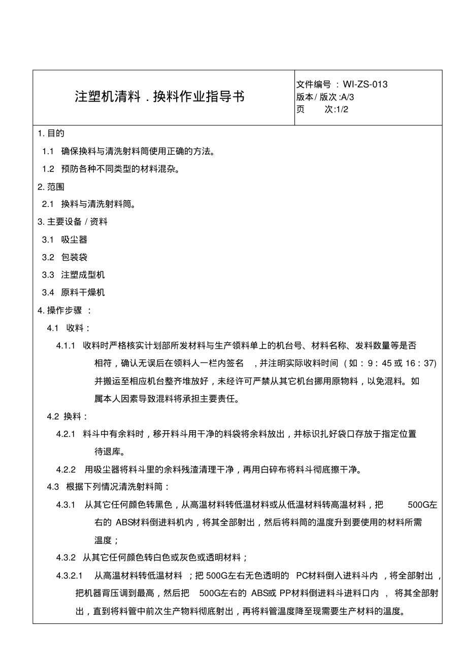 注塑机清料、换料作业指导书.pdf_第1页