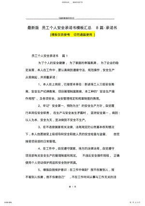 2022年最新版员工个人安全承诺书模板汇总篇-承诺书 .pdf