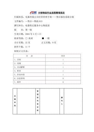 家电卖场超市大型百货运营资料 售后 物流015 分部物流作业流程管理规定.doc