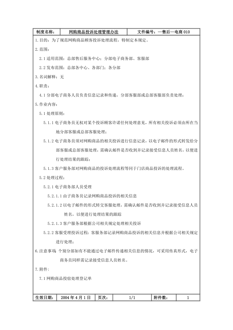 家电卖场超市大型百货运营资料 售后 电商010 网购商品投诉处理管理办法.doc_第2页