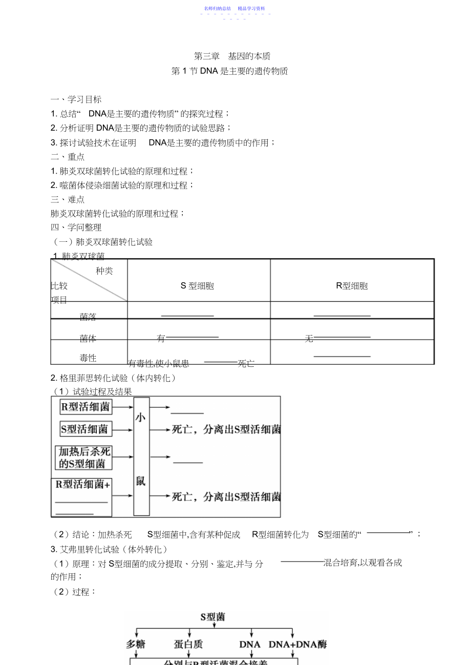 2022年DNA是主要的遗传物质导学案.docx_第1页