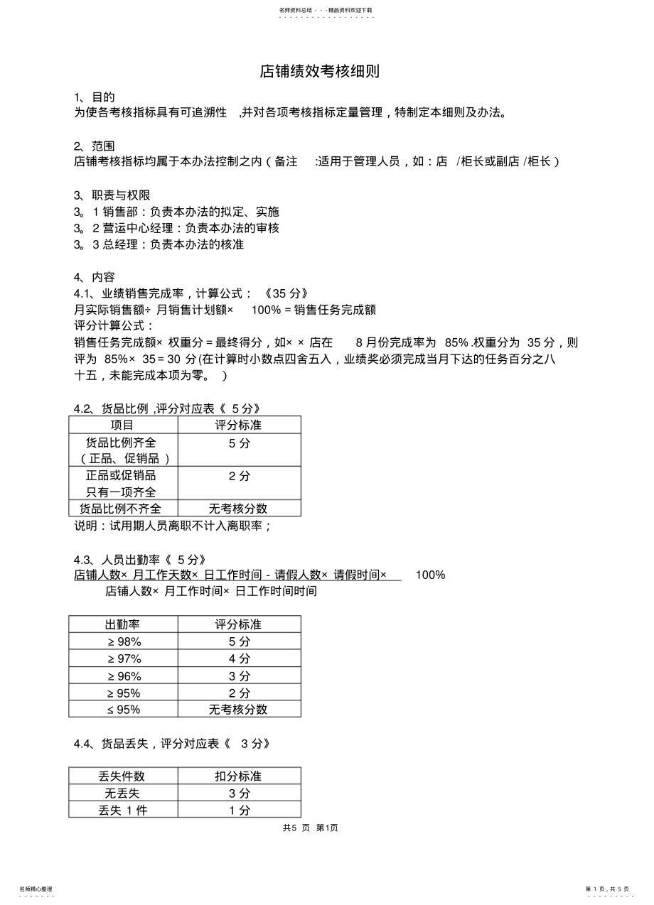 2022年2022年零售店面绩效考核细则管理 .pdf_第1页