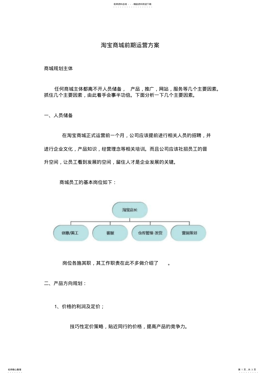 2022年淘宝商城前期运营方案 .pdf_第1页