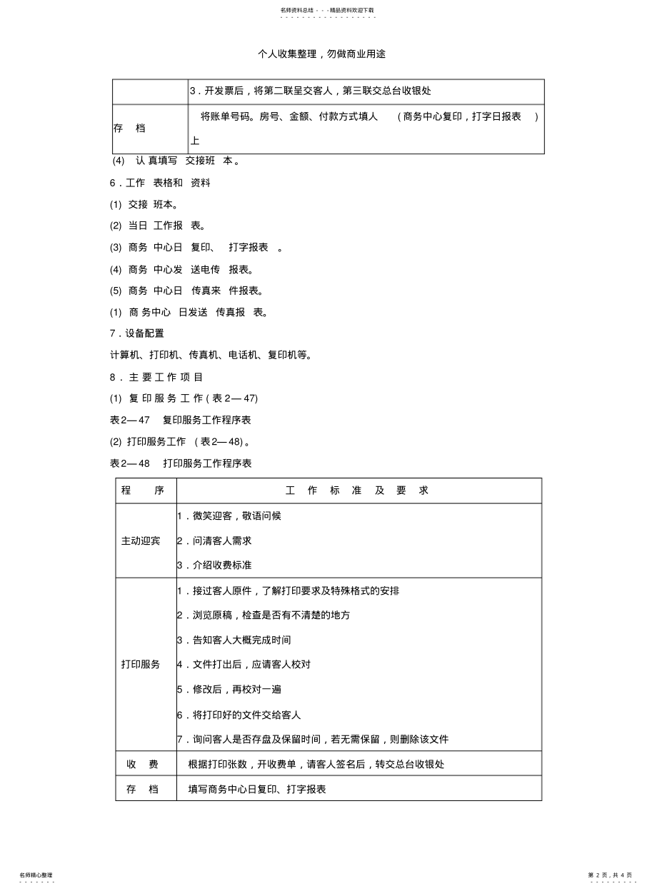 2022年2022年酒店商务中心文员岗位说明书 .pdf_第2页