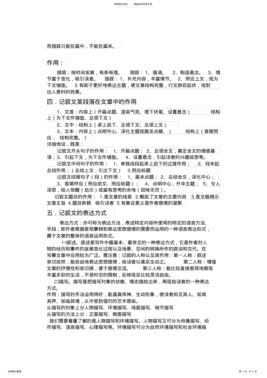 2022年2022年记叙文体系总结与知识点归纳 .pdf_第2页