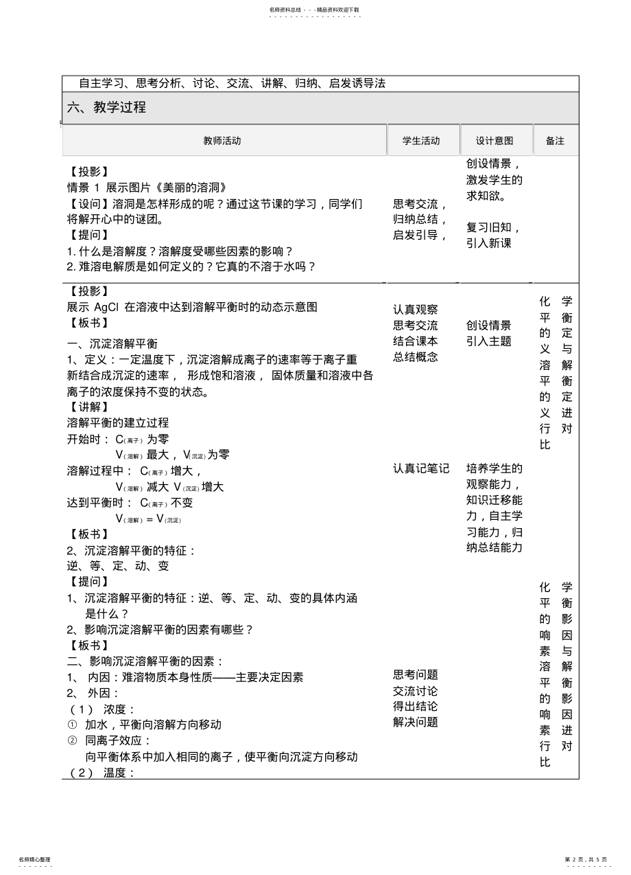 2022年沉淀溶解平衡的教学设计 .pdf_第2页