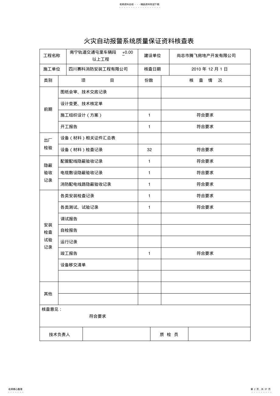 2022年消防内业资料火灾自动报警系统全套施工安装质量资料资料 .pdf_第2页