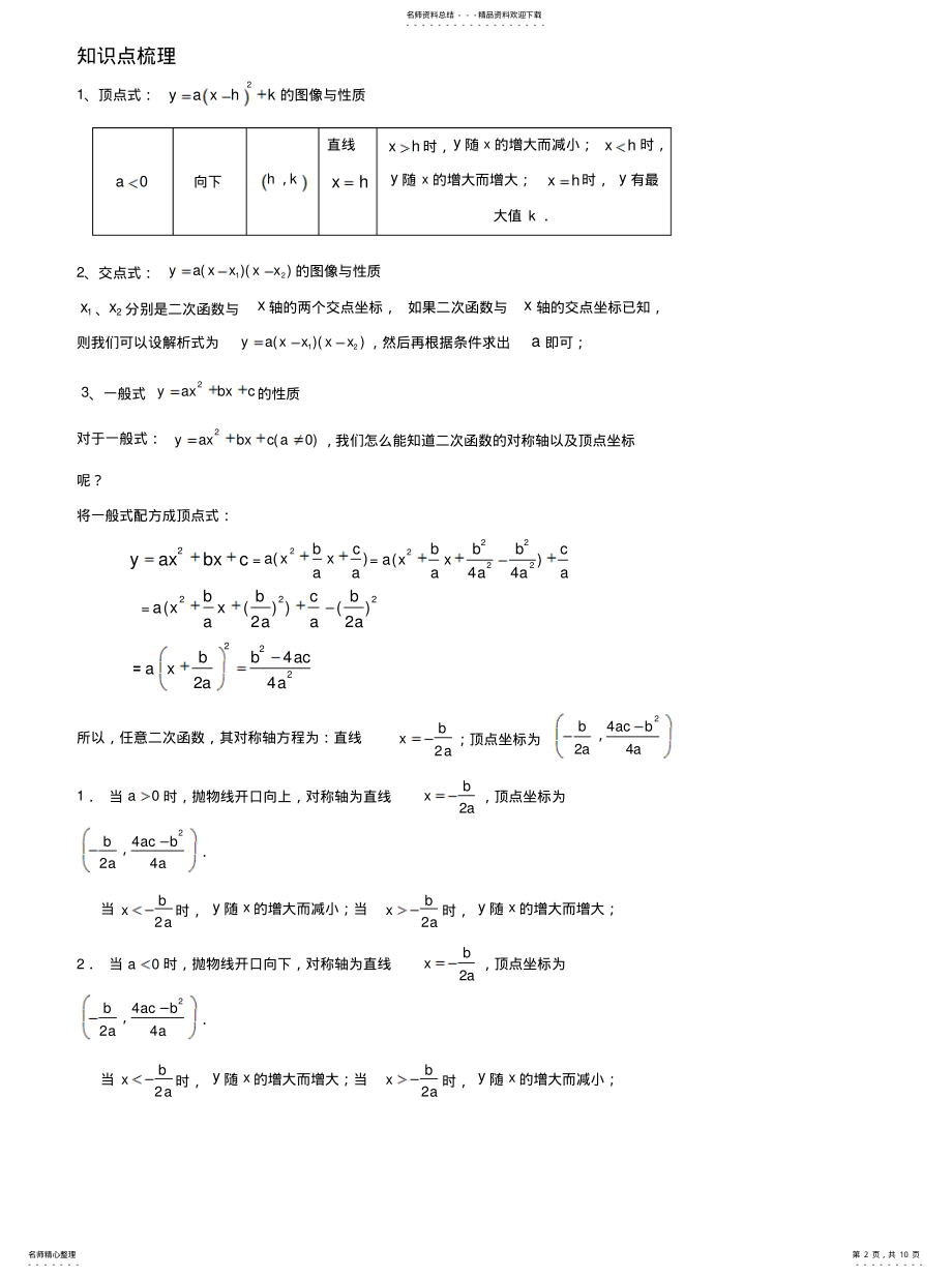 2022年2022年精品讲义二次函数一般式、顶点式、交点式 .pdf_第2页