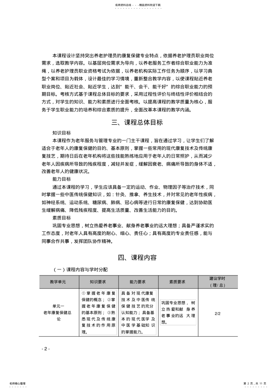 2022年2022年老年康复与保健课程教学大纲 .pdf_第2页