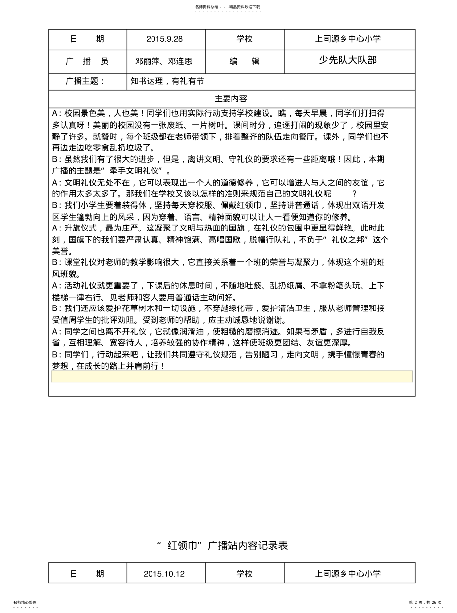 红领巾广播站广播稿内容记录表 .pdf_第2页