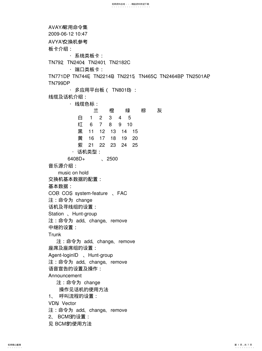 2022年AVAYA常用命令集[ .pdf_第1页