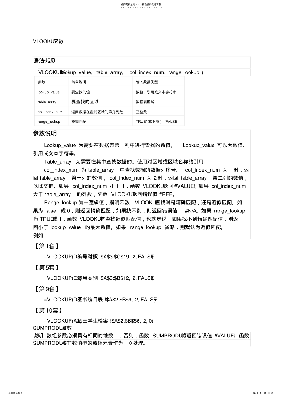 2022年2022年计算机等级考试二级MSOffice高级应用Excel函数总结 .pdf_第1页