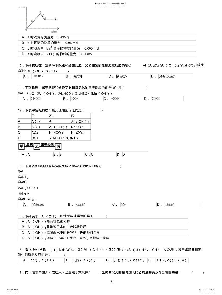 2022年2022年金属——两性氧化物和两性氢氧化物附答案 .pdf_第2页