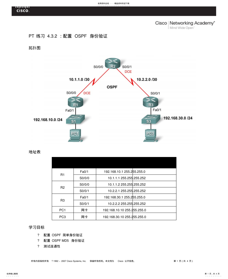 2022年最新精品电子教案练习..：配置OSPF身份验证文件 .pdf_第1页