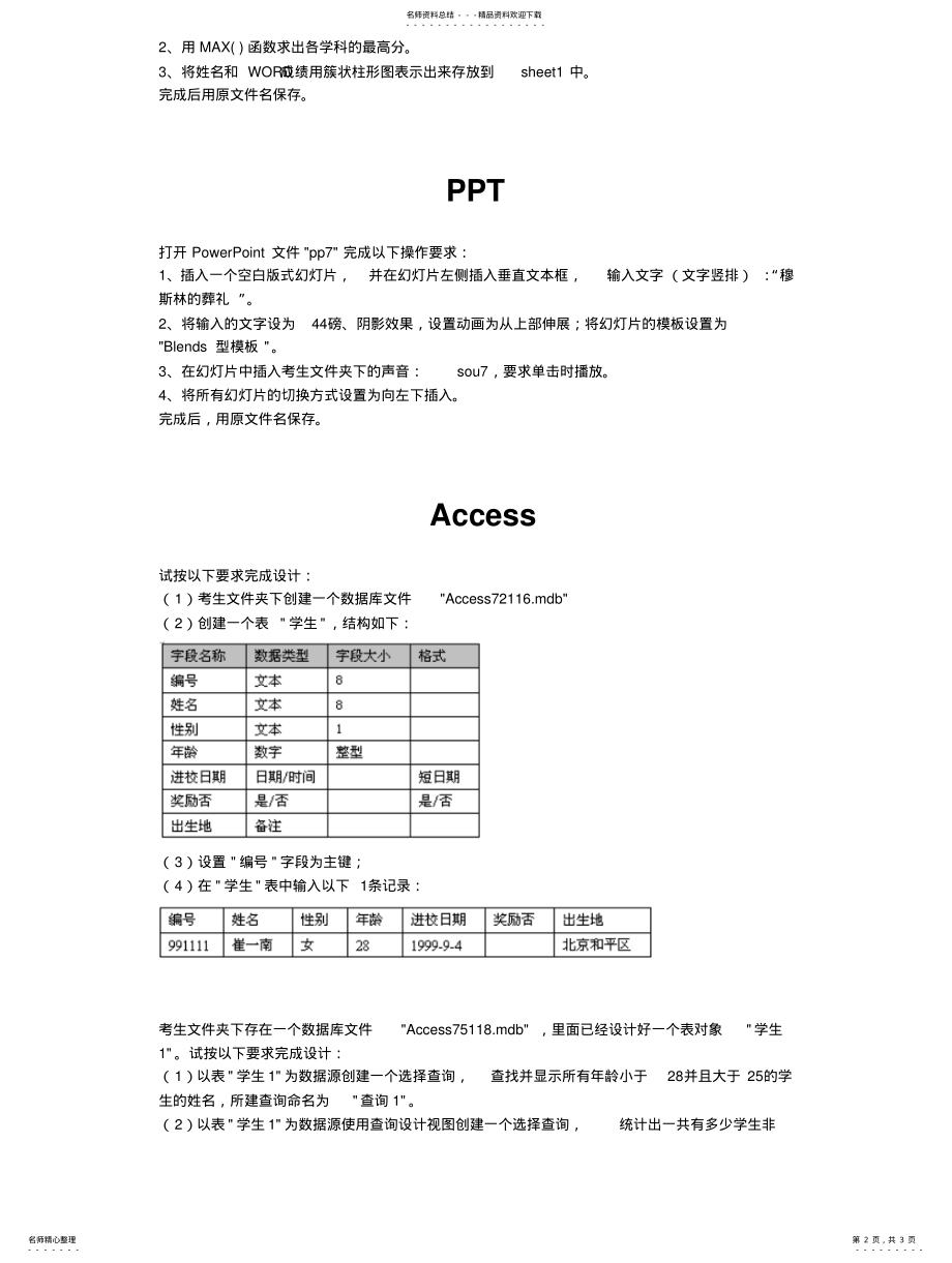 2022年2022年计算机操作基础考试样题 .pdf_第2页