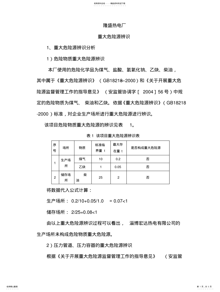 2022年2022年隆盛热电厂重大危险源辨识表 .pdf_第1页