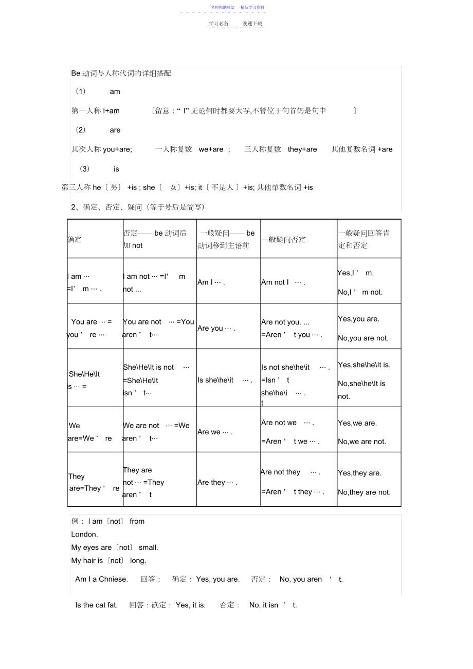 2022年Be动词与人称代词的具体搭配.docx_第1页