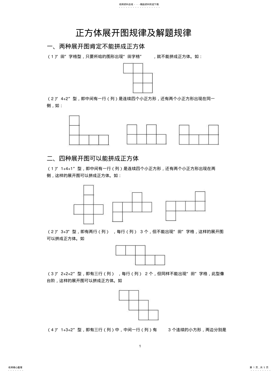 2022年正方体的展开及解题规律整理 .pdf_第1页