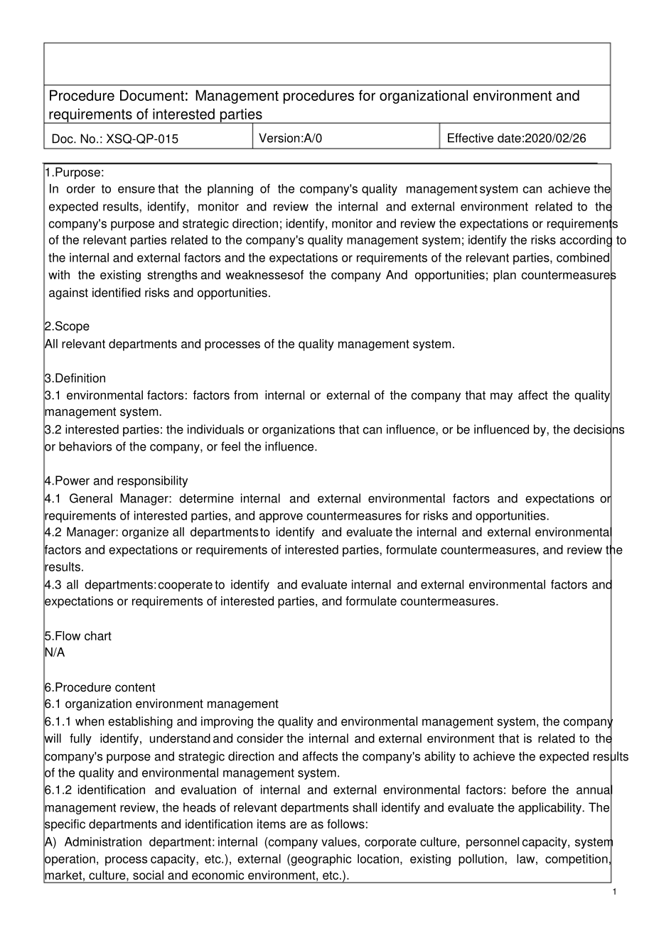 组织环境与相关方要求管理程序英文版.pdf_第1页