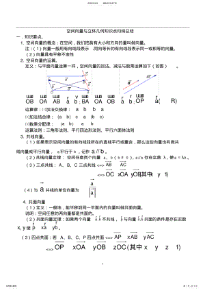 2022年2022年空间向量知识点归纳总结,推荐文档 .pdf