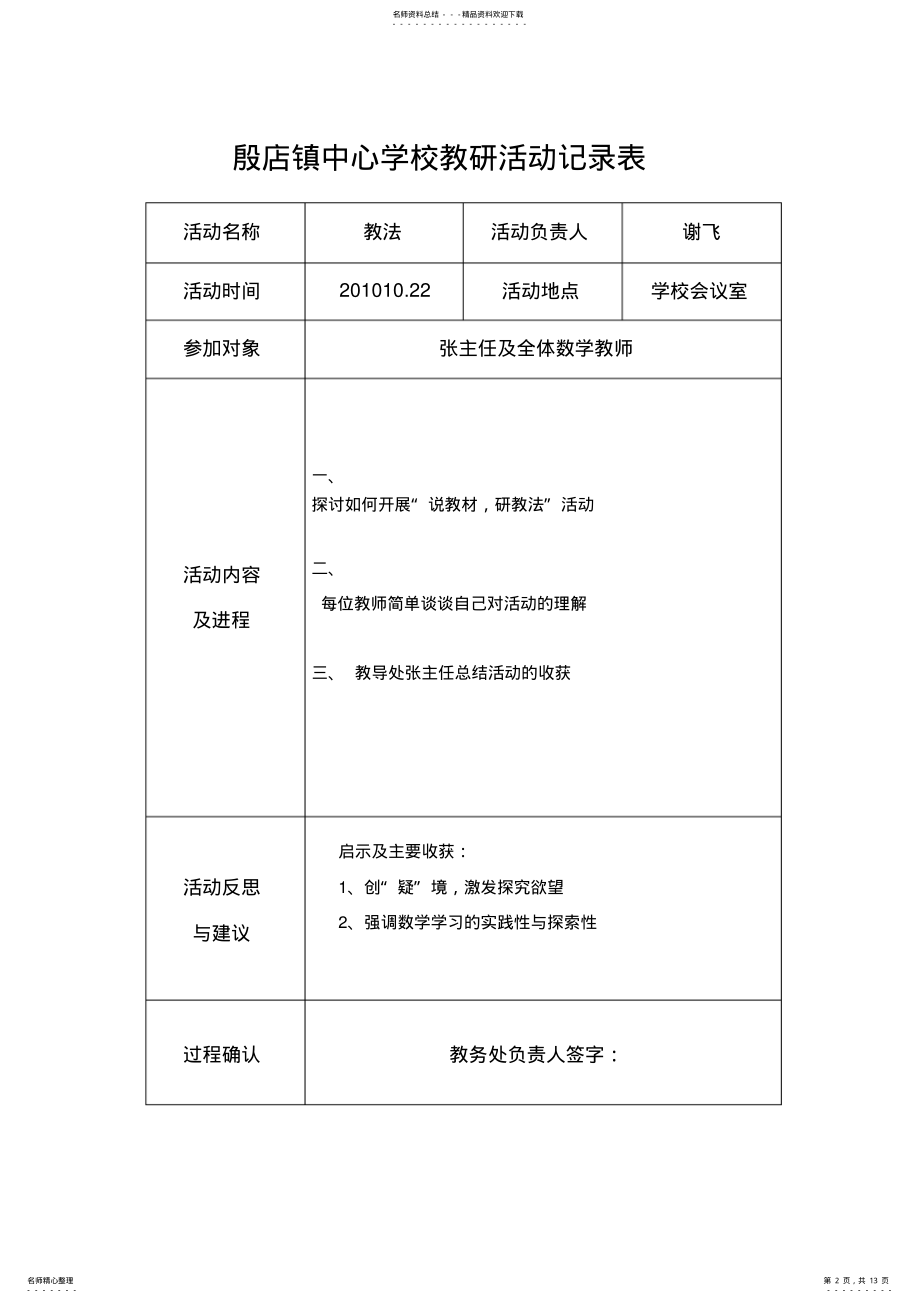 2022年殷店镇中心学校教研活动记录表 .pdf_第2页