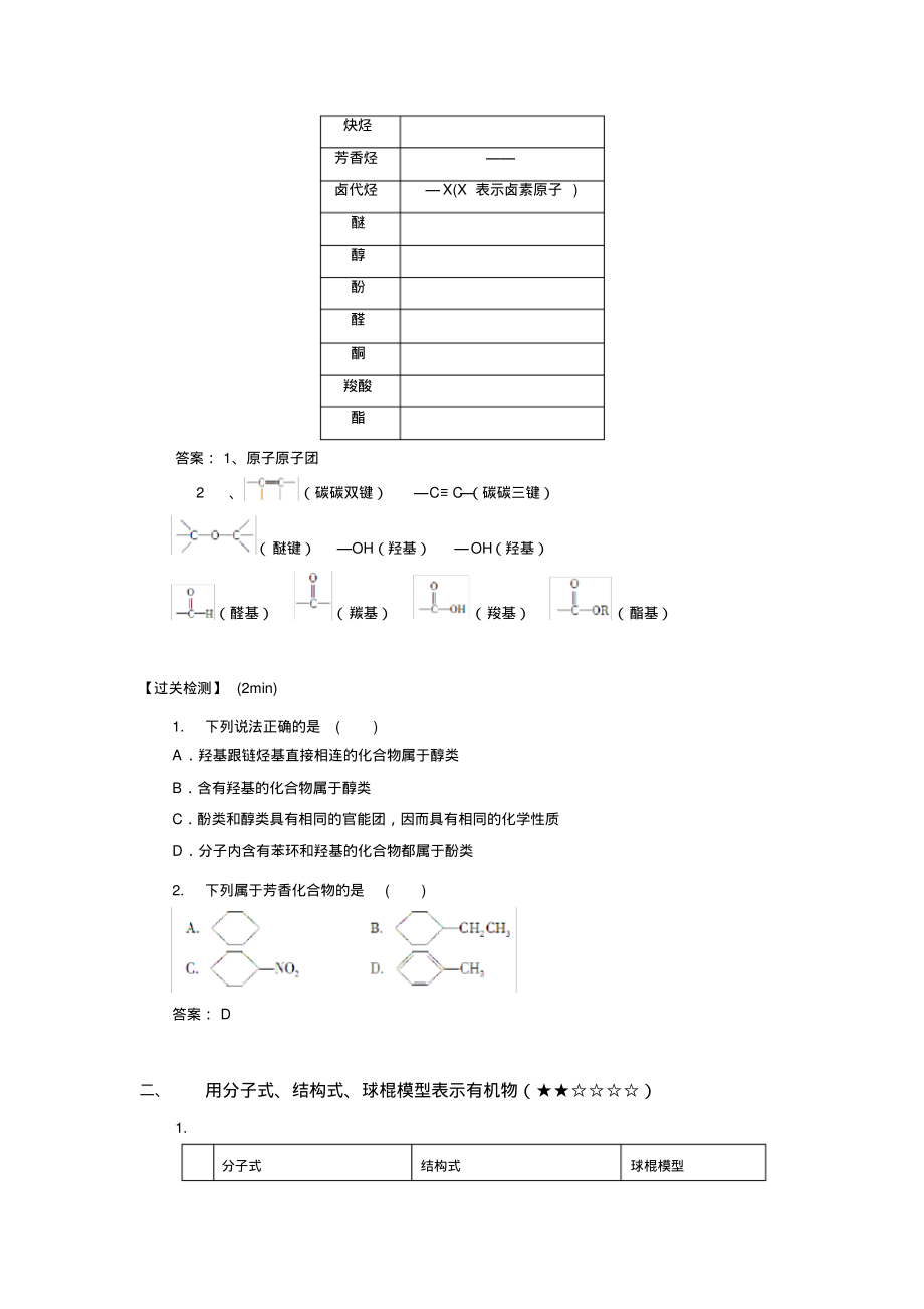 高中化学单元课1-判断有机化合物的种类、命名(教师版).pdf_第2页