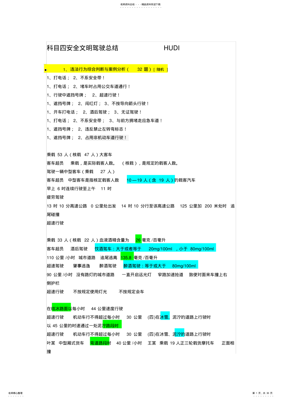 2022年2022年科目四安全文明驾驶总结 .pdf_第1页