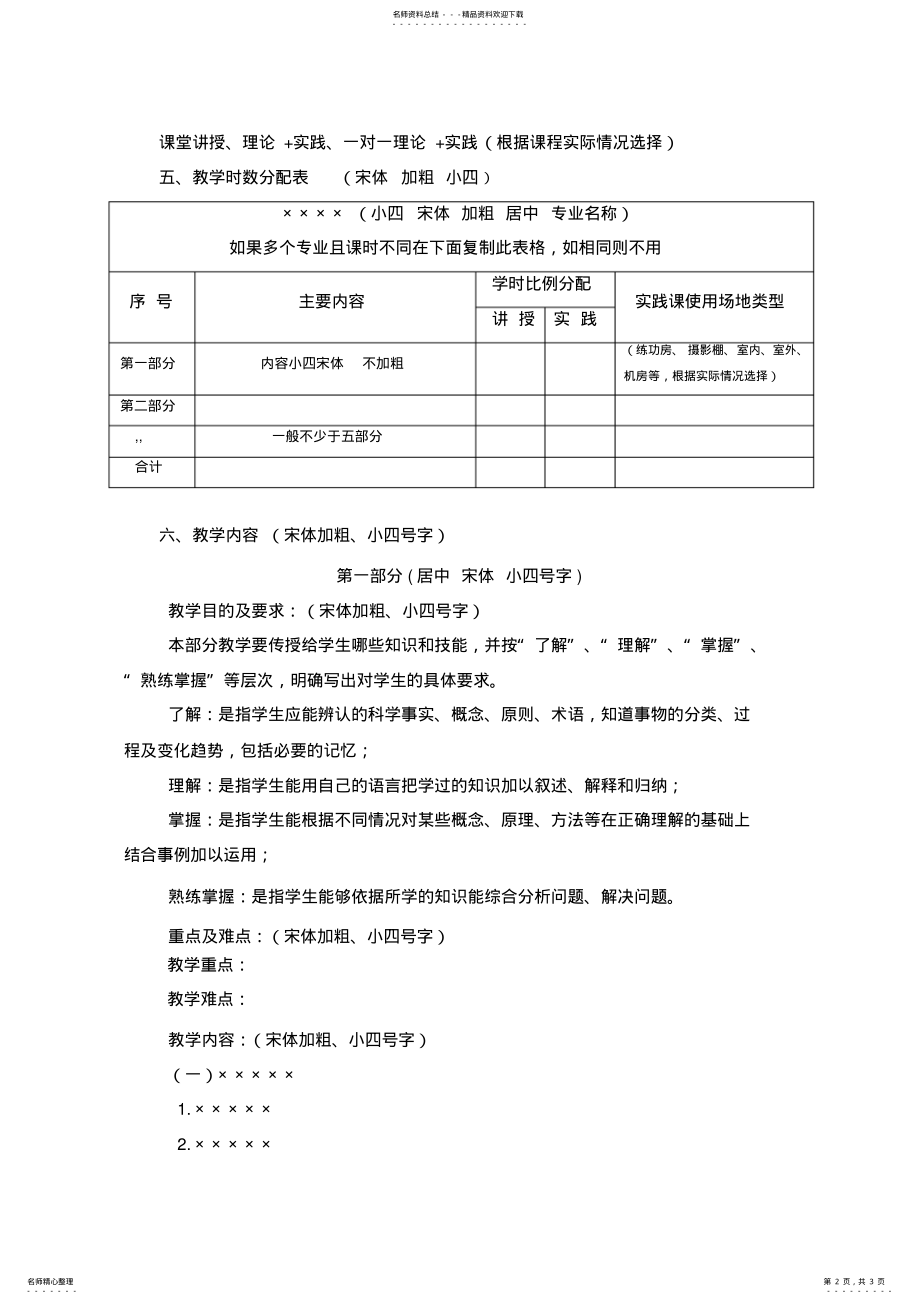 2022年最新高校课程教学大纲撰写规范及模板 .pdf_第2页