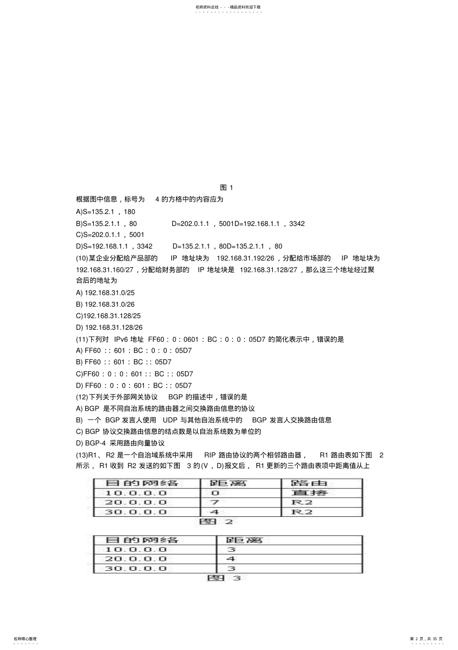 2022年2022年计算机四级网工多年的真题及答案 .pdf_第2页