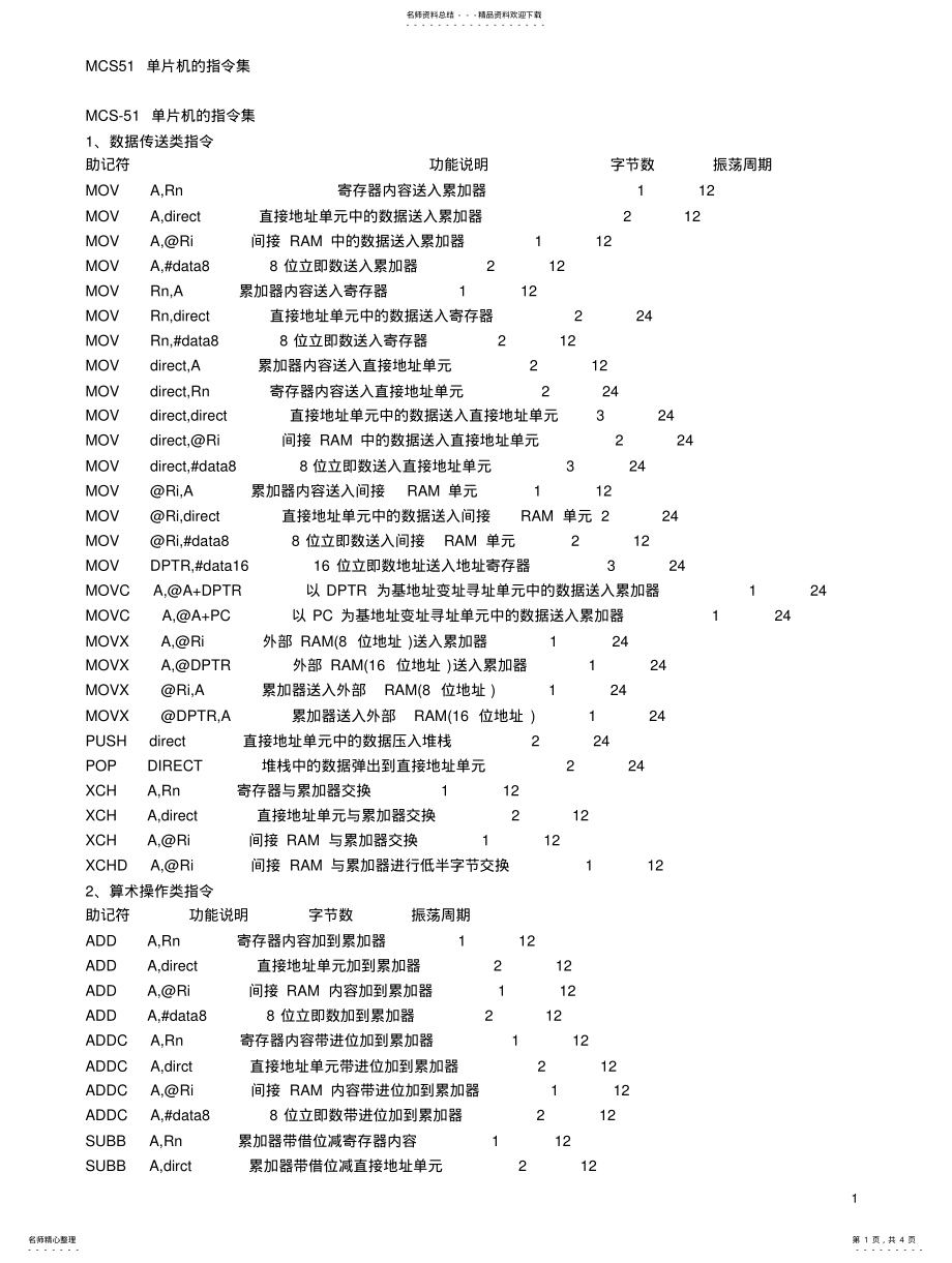 2022年MCS单片机的指令集 .pdf_第1页