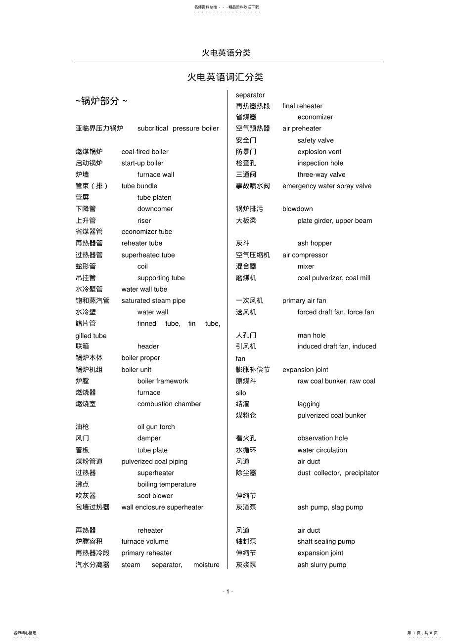 2022年2022年火电英语词汇分类 .pdf_第1页