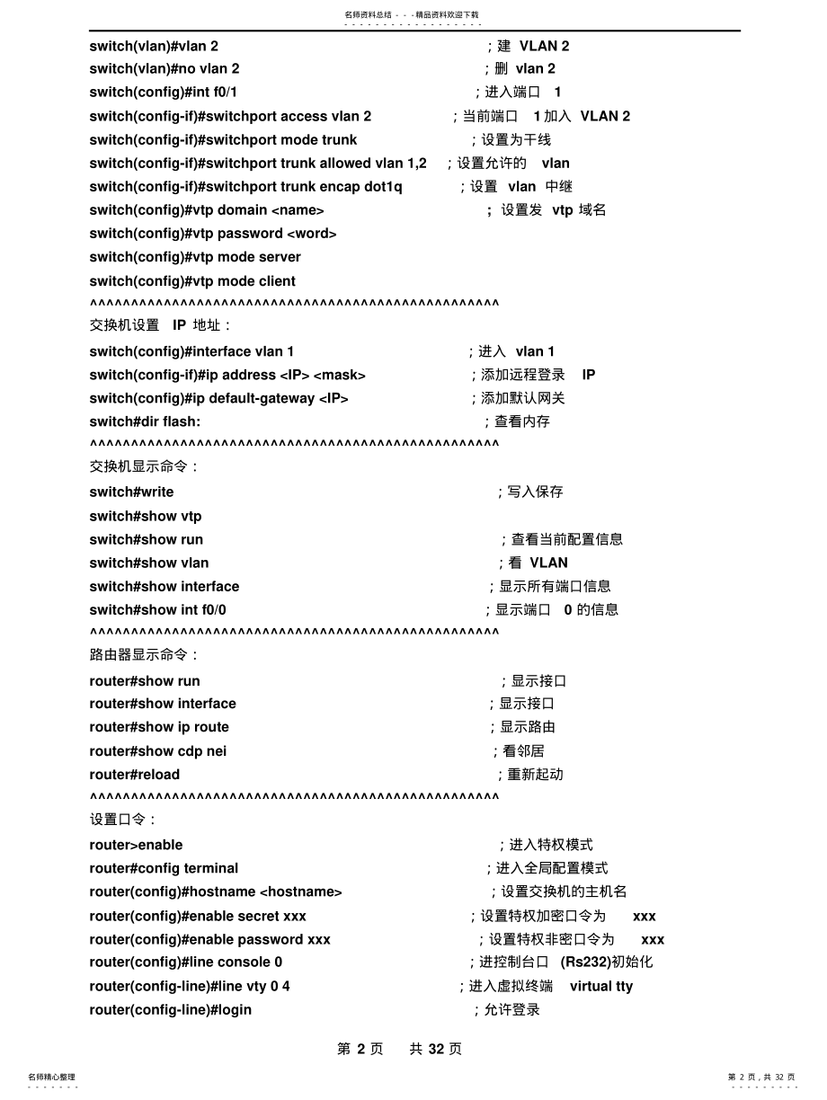 2022年2022年路由器、交换机配置命令及模拟软件中的实验内容 .pdf_第2页