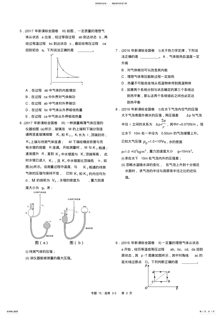 2022年2022年近六年新课标全国卷高考物理试题分类汇总专题：选修- .pdf_第2页