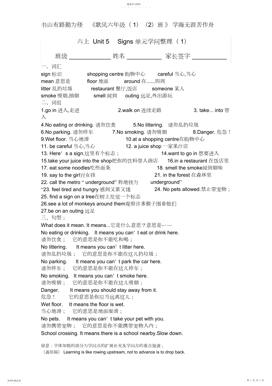 2022年江苏省译林最新版六年级上册unit知识点整理,.docx_第1页