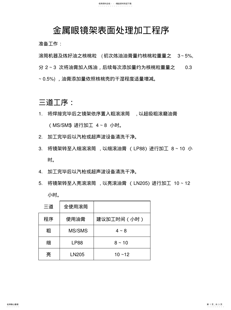 2022年2022年金属眼镜架表面处理加工程序 .pdf_第1页