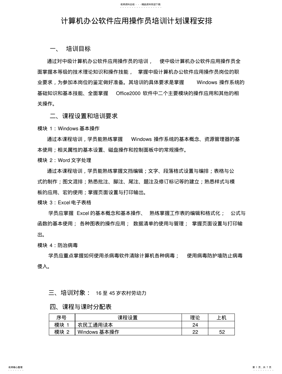 2022年2022年计算机办公软件应用操作员培训大纲 .pdf_第1页