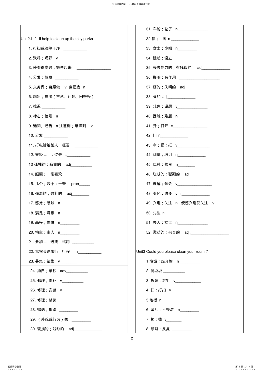 2022年最新部编人教版八年级英语下册单词表默写版 .pdf_第2页