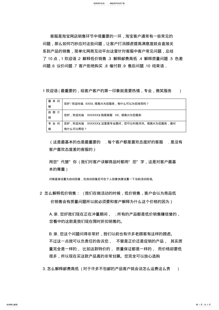 2022年淘宝客服常见问题应对话术 .pdf_第1页