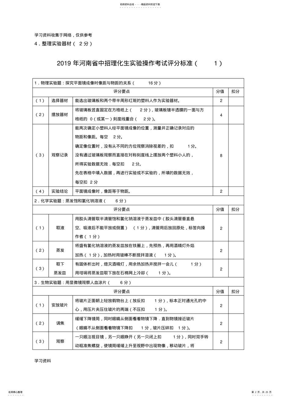 2022年河南中招理化生实验操作考试试卷及评分标准 .pdf_第2页