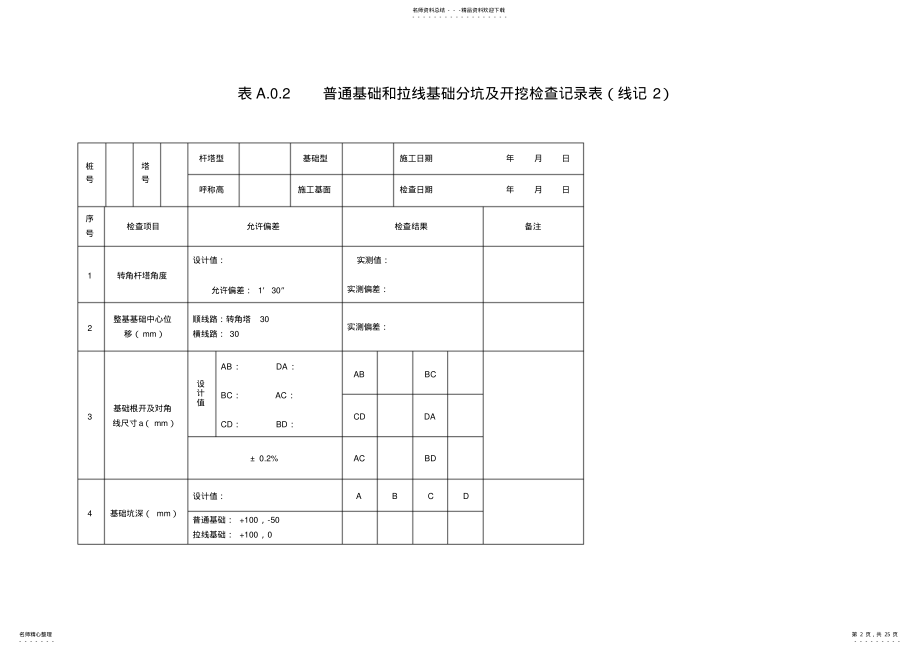 2022年DLT-《kV～kV架空输电线路施工质量检验及评定规程》部分表格. .pdf_第2页