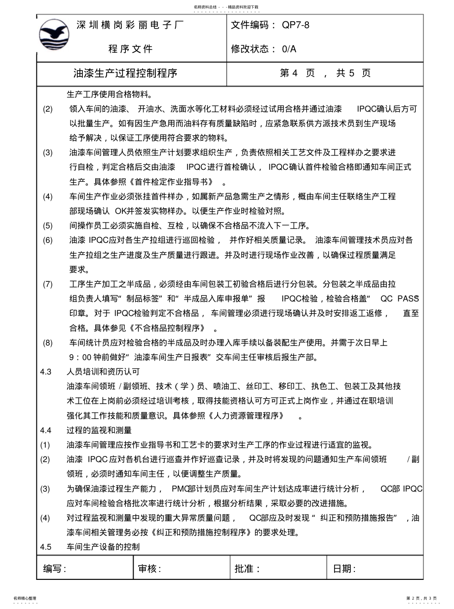 2022年油漆生产过程控制程序文件 .pdf_第2页