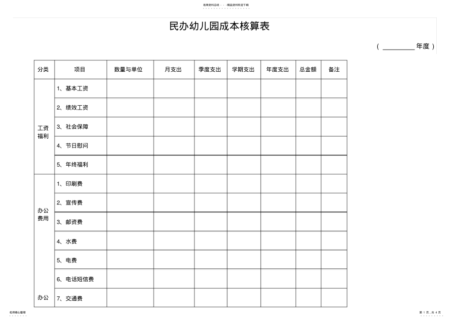 2022年民办幼儿园成本核算表 .pdf_第1页