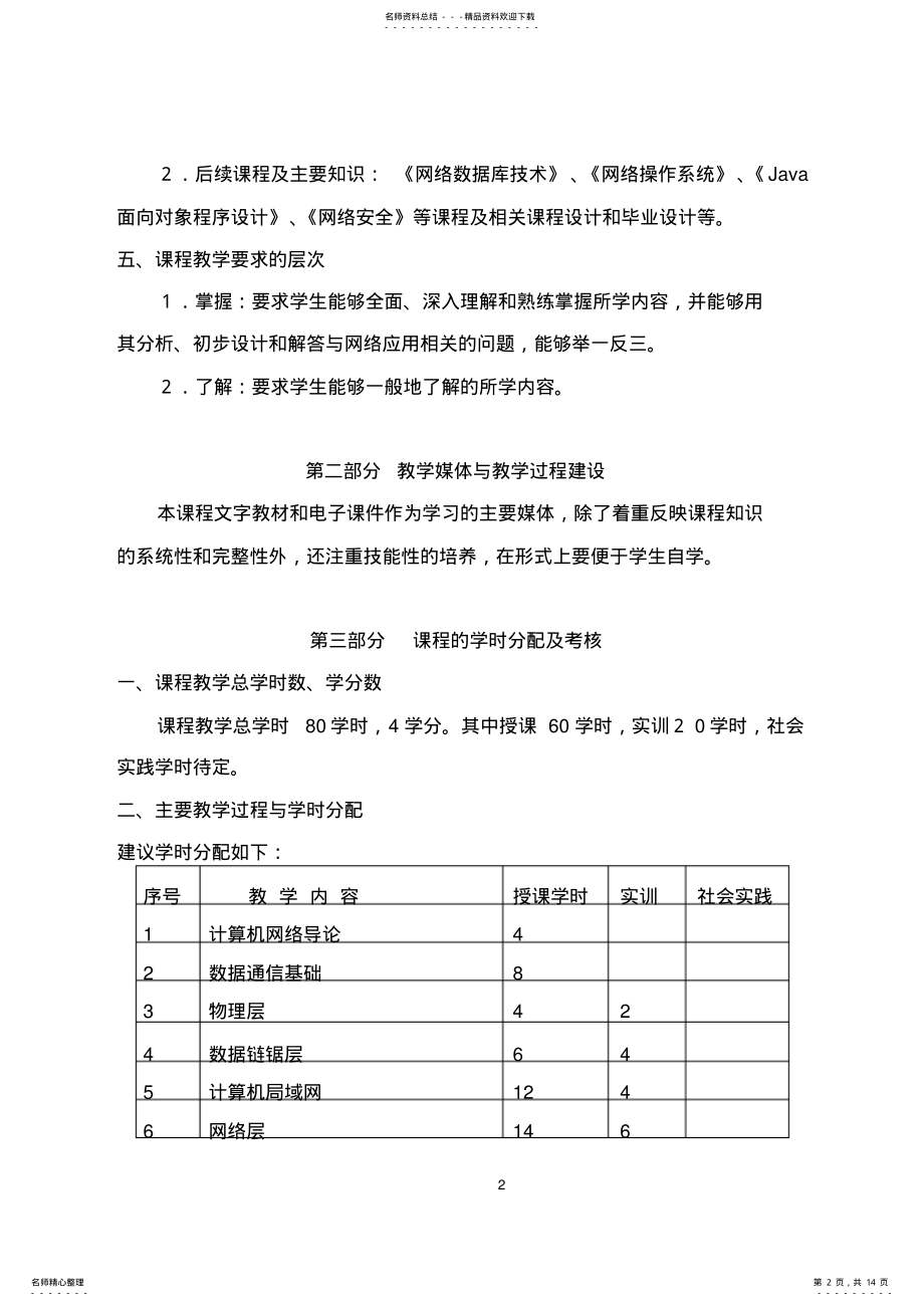 2022年2022年计算机网络教学大纲 .pdf_第2页