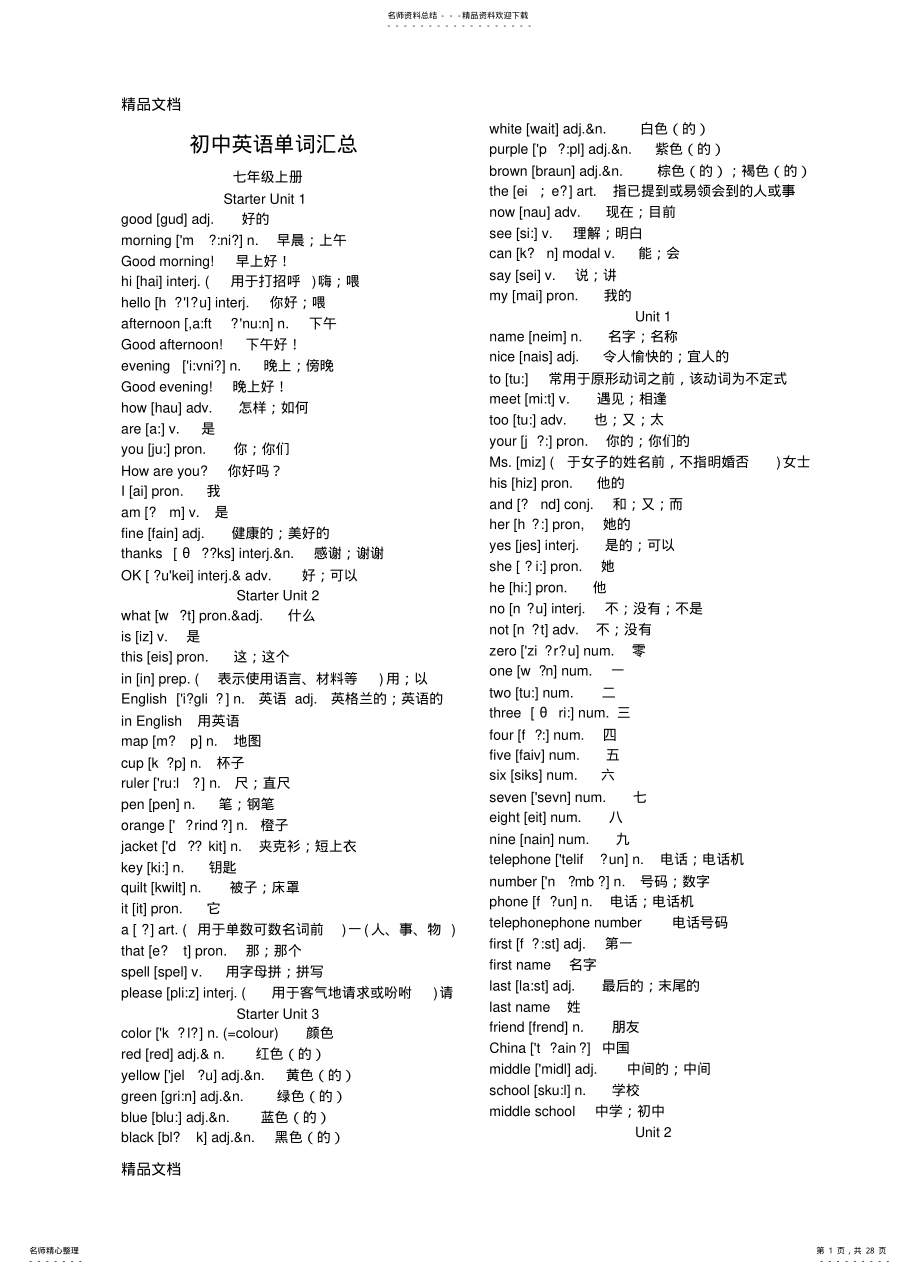 2022年最新初中英语单词汇总 .pdf_第1页