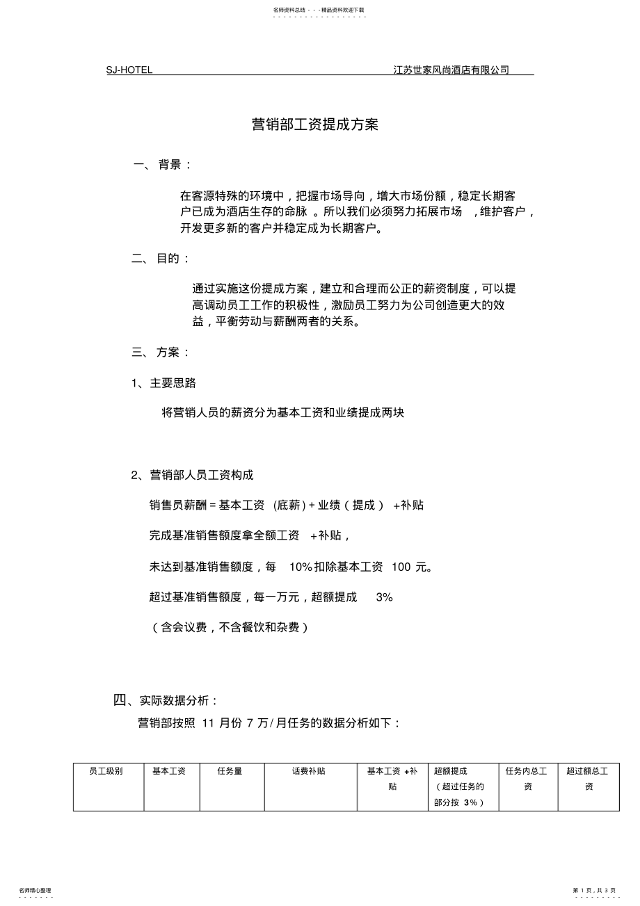 2022年2022年酒店客房营销部提成方案 .pdf_第1页